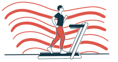 A person walks on a treadmill.