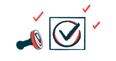 A stamp of a check mark lies on its side next to a stamp impression.