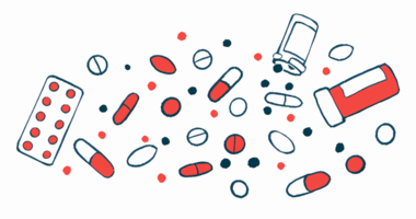 A scattering of oral medications are seen alongside two prescription bottles.