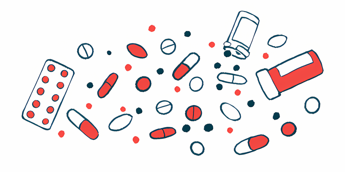 A scattering of oral medications are seen alongside two prescription bottles.