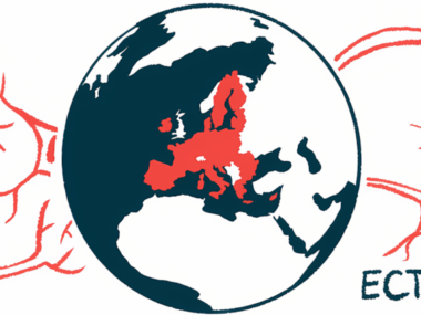 A globe highlighting Europe in red is seen against a background of nerves and synapses.