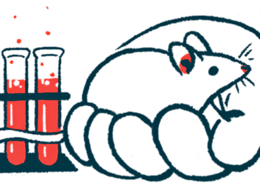 An oversized human hand holds a mouse next to a trio of test tubes in this laboratory illustration.