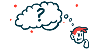 A thought bubble with a question mark is shown above a person to signify thinking.