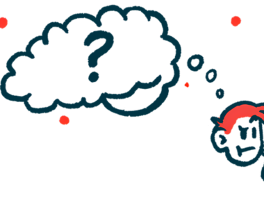 A thought bubble with a question mark is shown above a person to signify thinking.