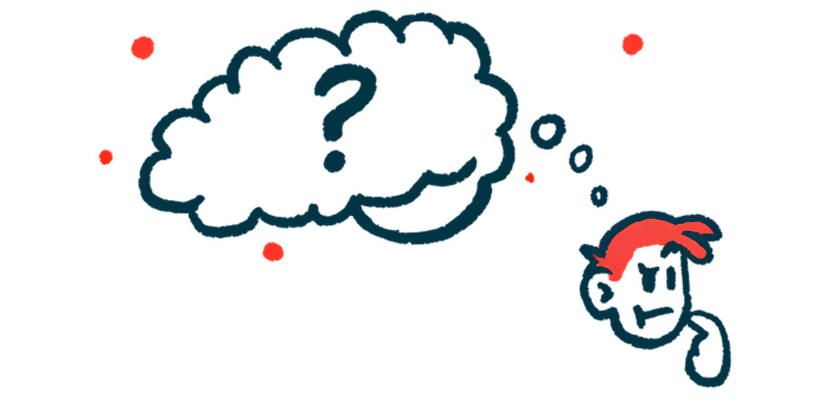 A thought bubble with a question mark is shown above a person to signify thinking.