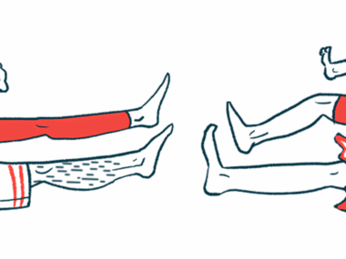 An illustration showing the legs of a group of people.