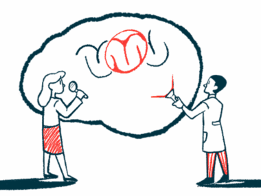 A researcher uses a flashlight to illuminate a gigantic brain while another scientist looks at it with a magnifying glass.