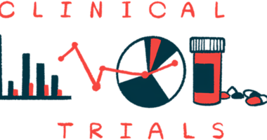 A bar graph, a pie chart, and a prescription medicine bottle and a handful of pills are seen sandwiched between the words 