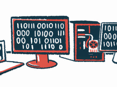 A collection of computers is shown displaying code.