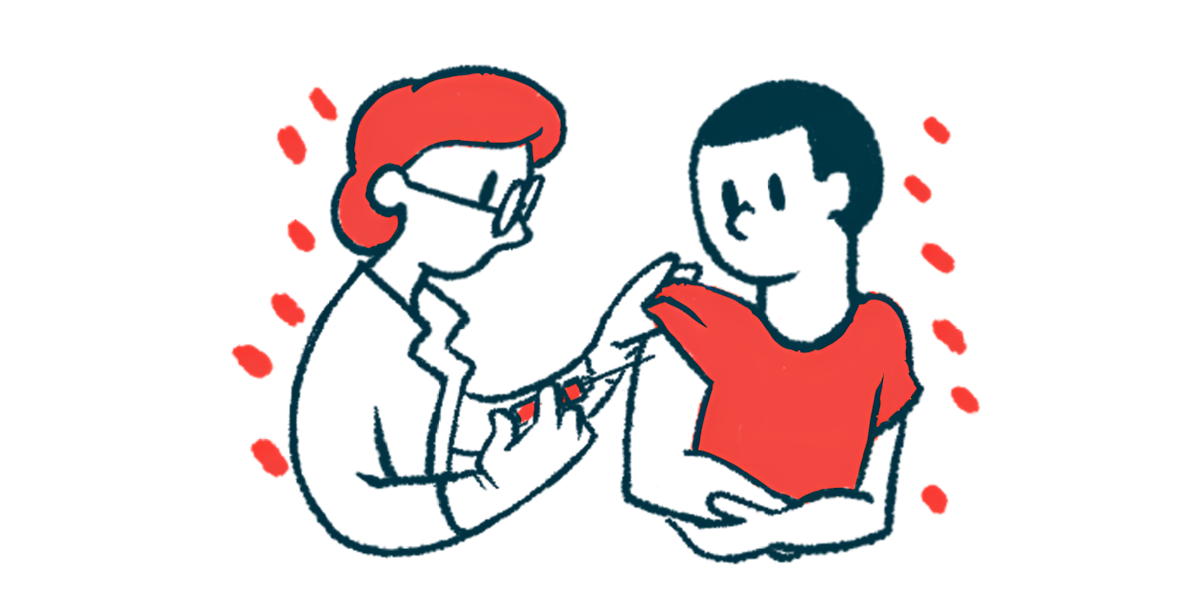 A medical professional prepares to give a person an injection in the arm.