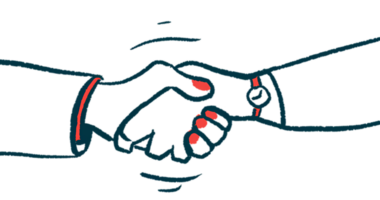 A close-up view shows a handshake between two people.