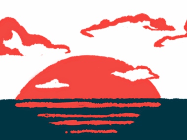 An illustration shows a sunset over water.