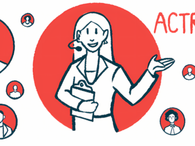 An illustration for ACTRIMS shows images of participants in the Americas Committee for Treatment and Research in Multiple Sclerosis Forum, each shown in a separate red bubble.