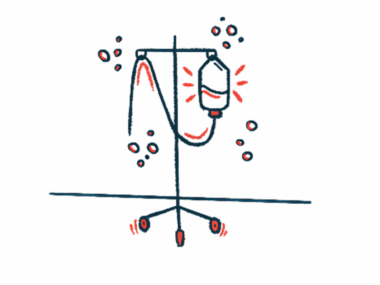 An intravenous medication is shown on a treatment stand, ready for use in a patient.