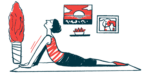 A person is seen doing yoga on an exercise mat.