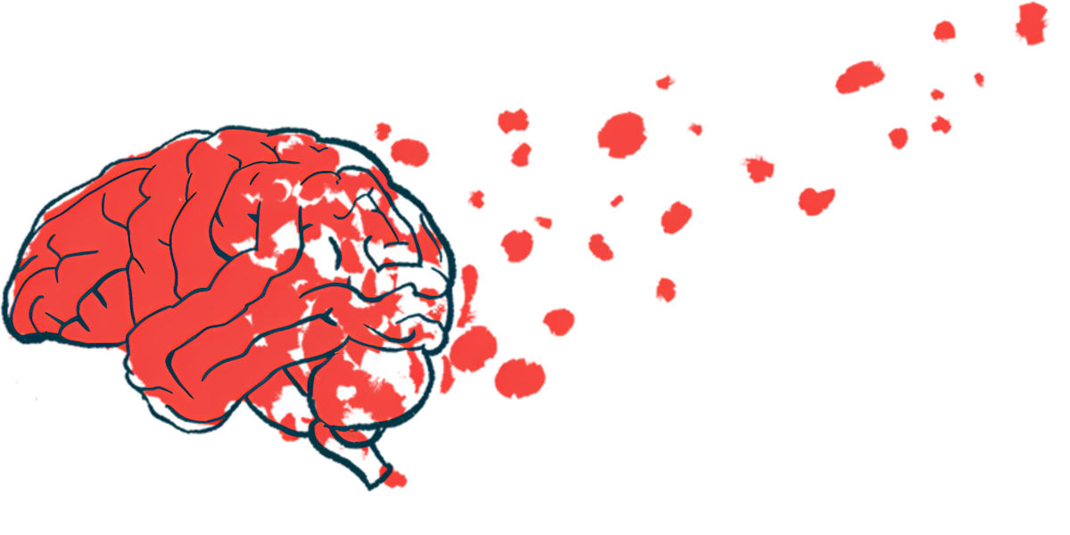 An illustration shows a profile image of a brain, with red blobs emanating from it, signifying damage.