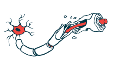 An illustration shows damaged myelin.