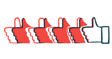 A line of hands flash a thumbs-up sign.