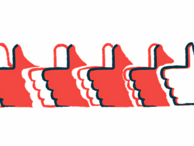 A line of hands flashes a thumbs-up sign.