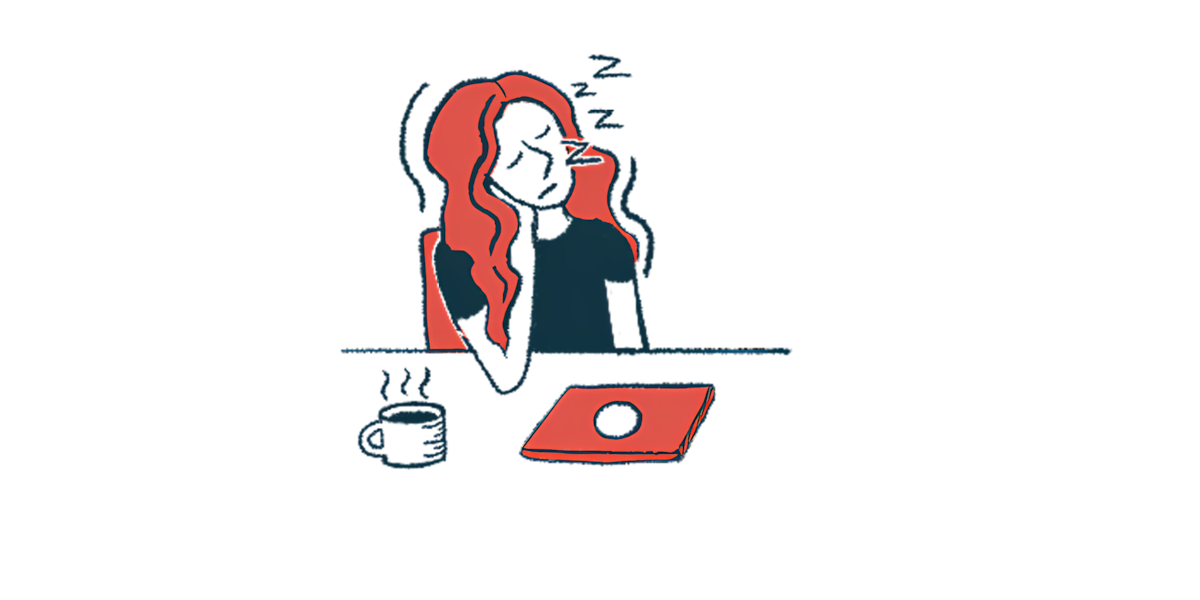 A woman sleeps while sitting at a desk with a cup of coffee and a laptop.