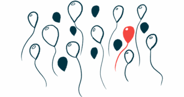 A red balloon floats upward alongside a number of black- and white-colored balloons, signifying a rare disease.