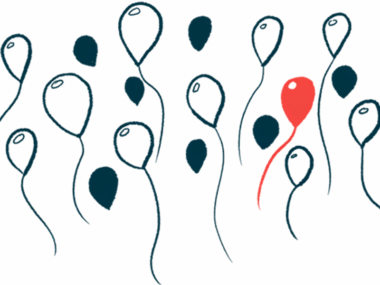 A red balloon floats upward alongside a number of black- and white-colored balloons, signifying a rare disease.