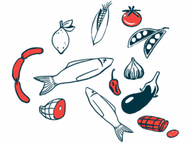 An array of healthy foods, including fish and legumes, is shown.