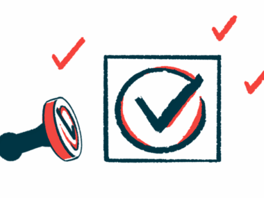 A stamp of a check mark inside a circle is seen alongside the stamper.