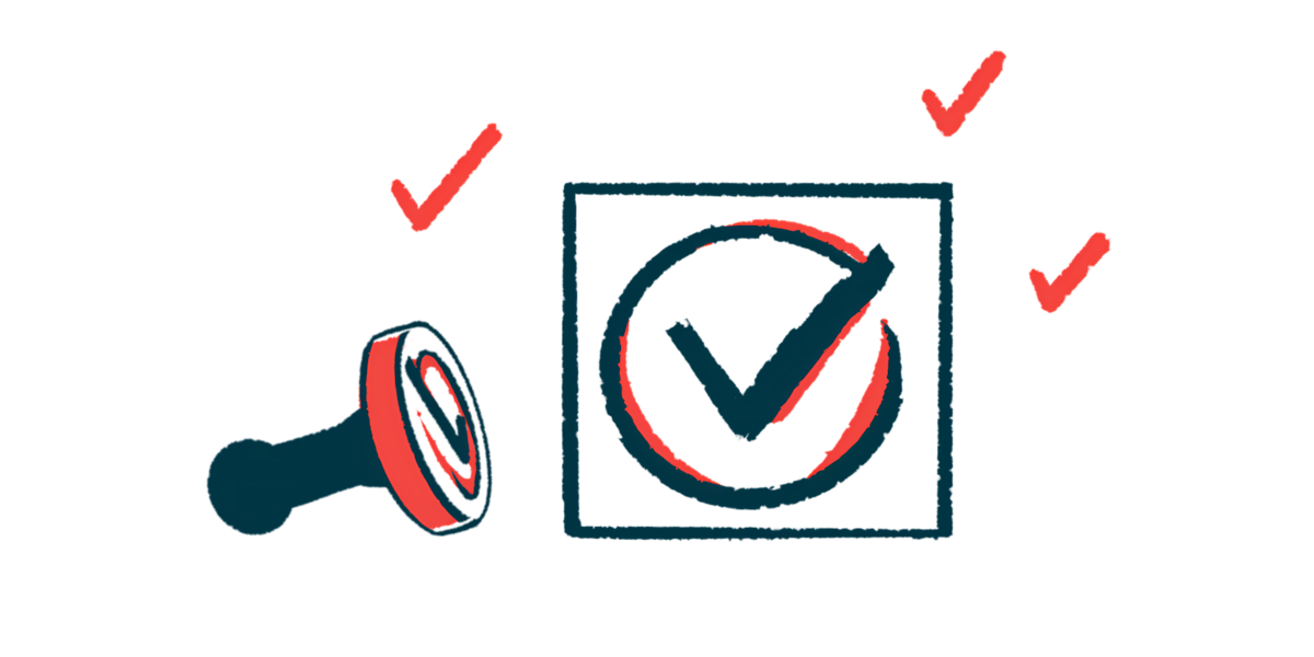 A stamp of a check mark lies on its side next to a stamp impression.