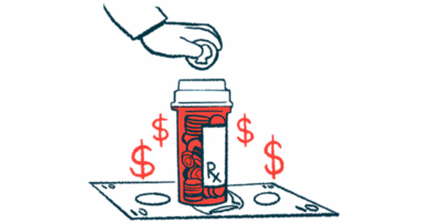 A hand is shown putting money into a pill bottle that's surrounded by dollar signs.