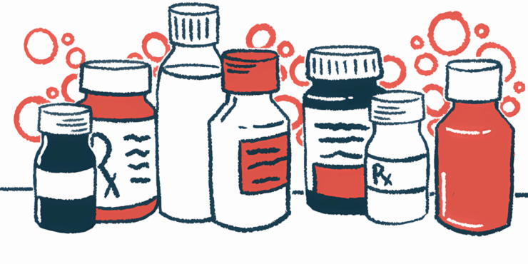 Seven different bottles of medicine are pictured.