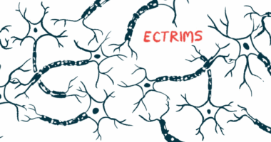 A black-and-white illustration shows nerve connections, with ECTRIMS written in red.