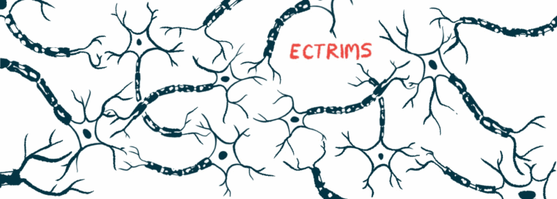 A black-and-white illustration shows nerve connections, with ECTRIMS written in red.