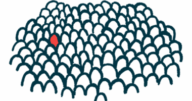 An illustration of a large faceless crowd with one figure shaded in.