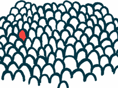An illustration of a large faceless crowd with one figure shaded in.
