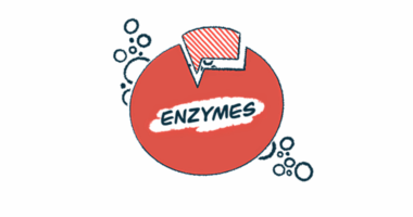 This illustration shows an enzyme in red that comprises most of a circle and is labeled ENZYMES, along with a substrate that makes up the remainder of the circle.