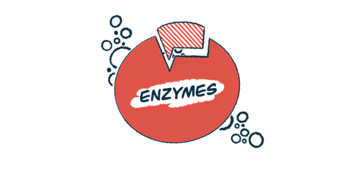 This illustration shows an enzyme in red that comprises most of a circle and is labeled ENZYMES, along with a substrate that makes up the remainder of the circle.