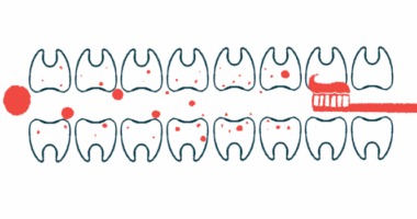 An illustration of a toothbrush brushing a set of teeth.