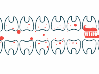 An illustration of a toothbrush brushing a set of teeth.