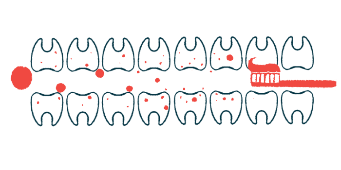 An illustration of a toothbrush brushing a set of teeth.