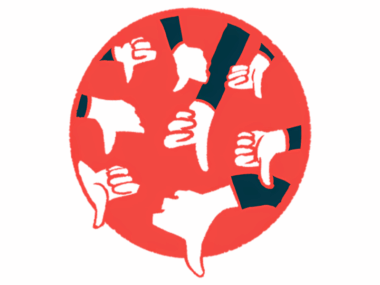 Eight hands are shown giving the 