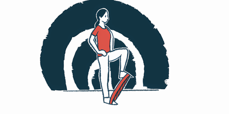 A woman exercises using a resistance band.