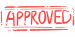 A red stamp shows the word 'approved' in all capital letters.