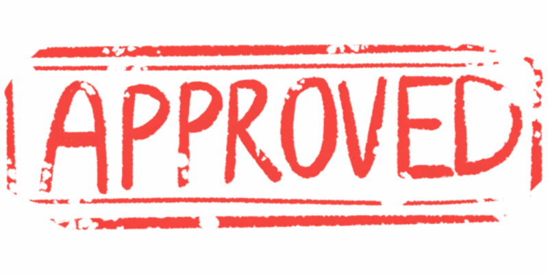 A red stamp shows the word 'approved' in all capital letters.