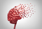 An image shows a brain deteriorating, with small pieces breaking off and floating away.