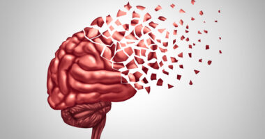 An image shows pieces of a brain flying away.