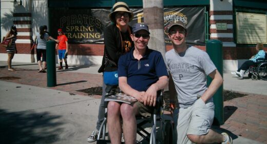 Donald Kushner, center, takes in Pirates spring training games in Florida with his wife Robin, left, and son Sidney, right.