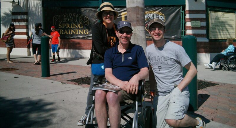 Donald Kushner, center, takes in Pirates spring training games in Florida with his wife Robin, left, and son Sidney, right.