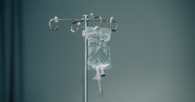 A photo shows an IV bag.