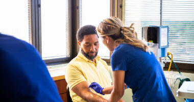 A patient has blood drawn.